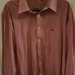 Burberry Pink Men’s Dress Shirt Size XL W Burberry Embroided Logo & Plaid Accent